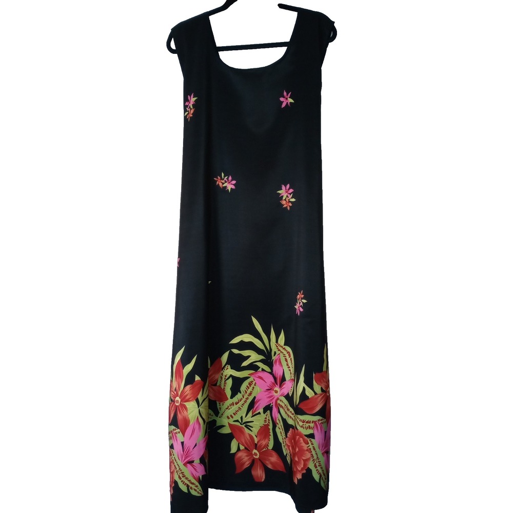 Looking Good Blk Floral sleeveless Maxi Dress 4X w/ Tie Tropical Resort Made USA